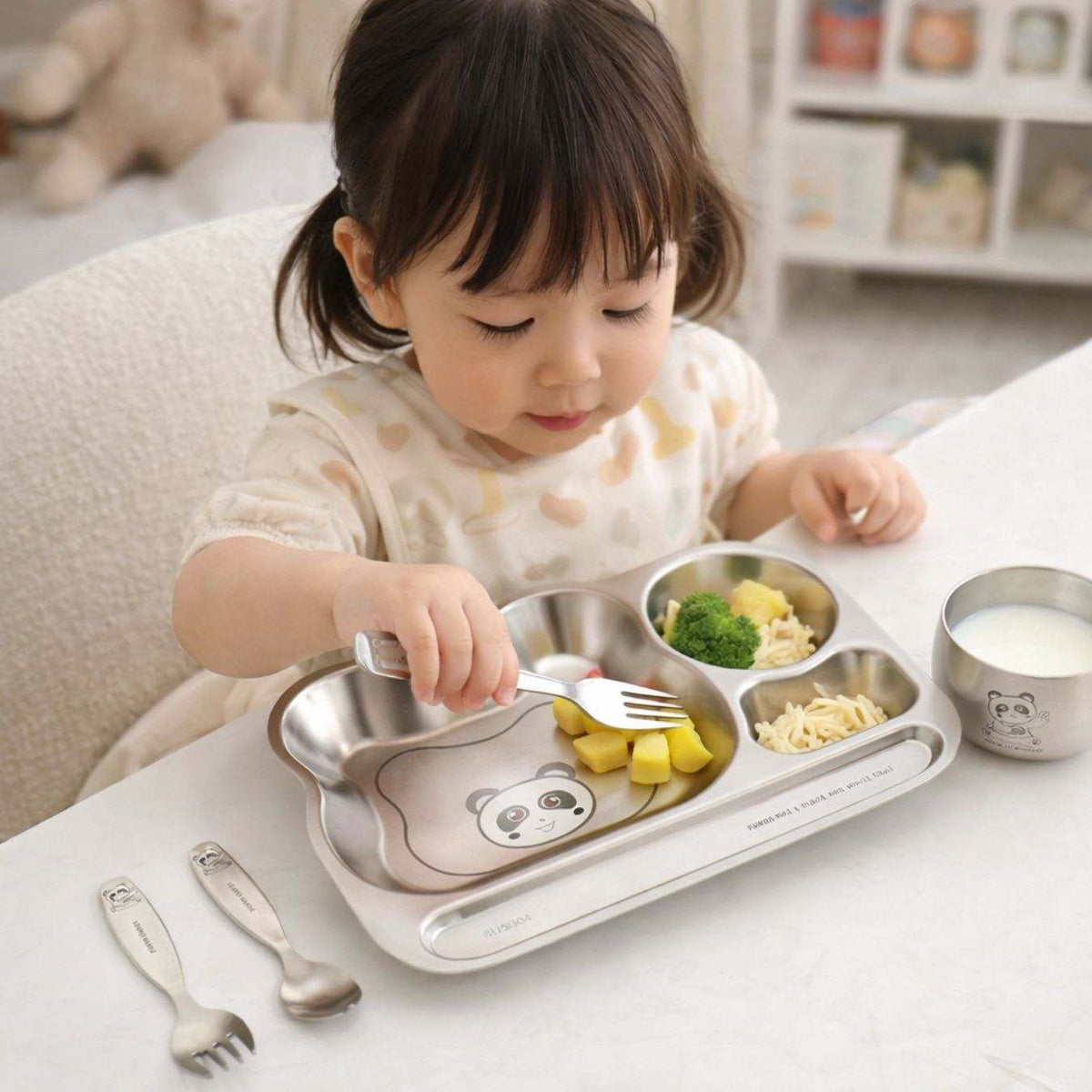 Toddly MealMate Pro – Premium Double-Layer Stainless Steel 5pcs Feeding Set for Baby-Led Weaning