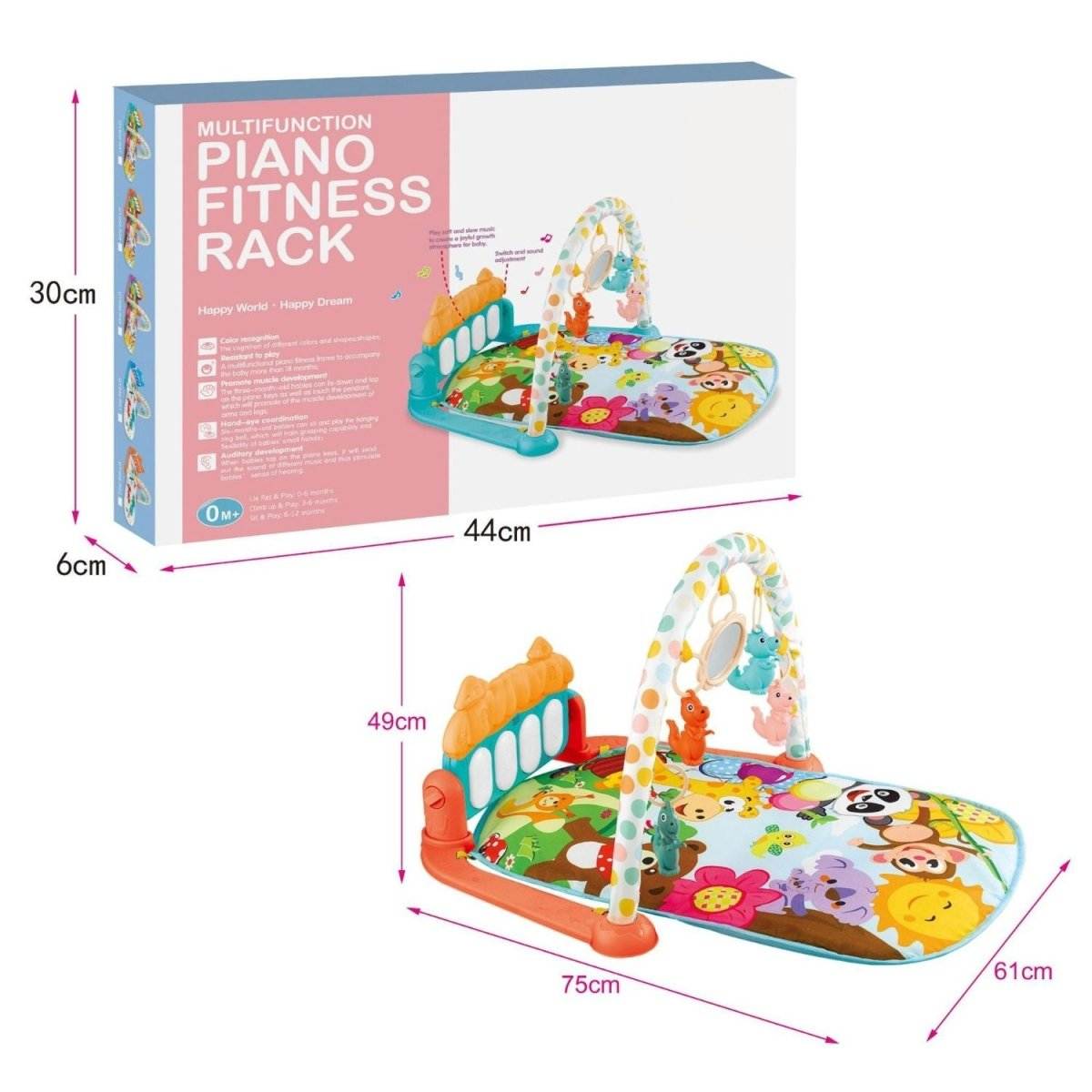 BabiePlay Kick'n'Play Musical Activity Baby Gym Mat with interactive piano and sensory development features for infants up to 36 months