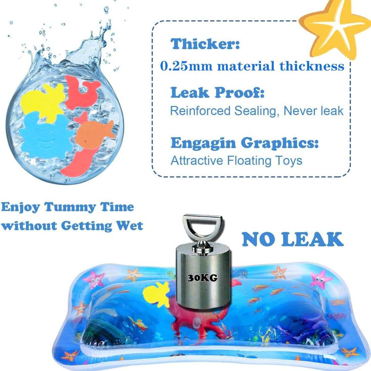 Babieplay Tummy Time Sensory Mat water mat for baby motor skills development with colorful floating toys