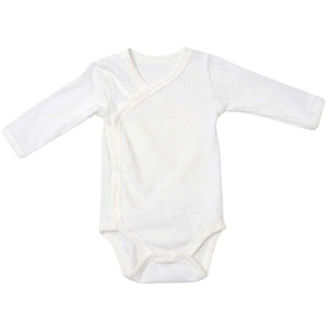 Feather & Fawn Reflex long sleeve baby bodysuits in navy, white, and blue stripe