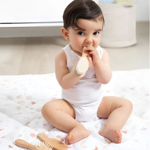 Feather & Fawn 3 - Piece Baby Grooming Set 3 Pcs Wooden Brush & Comb Set Baby Grooming Kits