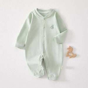 Feather & Fawn all-season baby romper in cotton with full front snaps