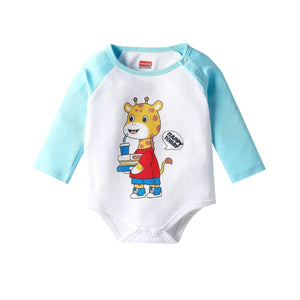 Feather & Fawn Babyhug Cotton Knit Full Sleeve Giraffe Onesie Set with Leggings & Cap | Light Blue Baby Clothes