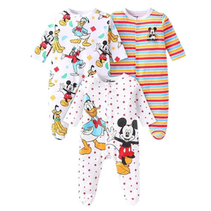 Feather & Fawn Babyhug Disney Full - Sleeve Baby Sleep Suit | Mickey, Donald, or Rainbow Stripes Baby Clothes