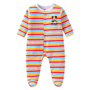 Feather & Fawn Babyhug Disney Full - Sleeve Baby Sleep Suit | Mickey, Donald, or Rainbow Stripes Baby Clothes