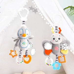 Feather & Fawn Hanging Toy for Prams & Strollers | Penguin, Bee, Rabbit, Parrot Pram Hanging Toy