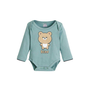 Feather & Fawn OJOS long sleeve cotton baby bodysuit on white background