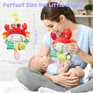 Feather & Fawn Pram Hanging Toy Sensory Plush Toy with Squeaker | Crab & Zebra Pram Hanging Toy
