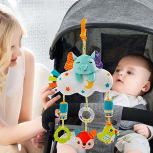 Feather & Fawn Sensory Animals Baby Hanging Toy For Pram With Teether Pram Hanging Toy