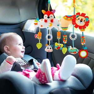 Feather & Fawn Sensory Animals Baby Hanging Toy For Pram With Teether Pram Hanging Toy