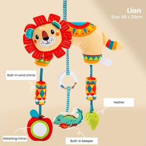 Feather & Fawn Sensory Animals Baby Hanging Toy For Pram With Teether Pram Hanging Toy
