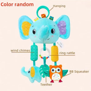 Feather & Fawn Sensory Pram Hanging Toy | Elephant & Fox Hanging Mobile Pram Hanging Toy