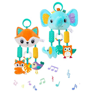 Feather & Fawn Sensory Pram Hanging Toy | Elephant & Fox Hanging Mobile Pram Hanging Toy