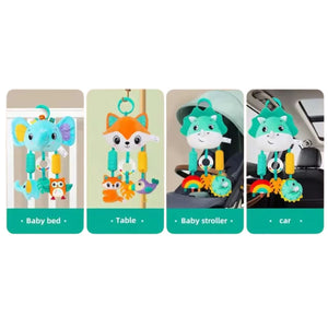 Feather & Fawn Sensory Pram Hanging Toy | Elephant & Fox Hanging Mobile Pram Hanging Toy