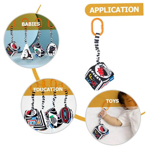 Feather & Fawn Squeaky Sensory Hanging Toy | Visual Developmental Black & White Shapes Pram Hanging Toy