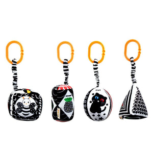 Feather & Fawn Squeaky Sensory Hanging Toy | Visual Developmental Black & White Shapes Pram Hanging Toy