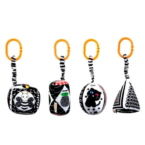 Feather & Fawn Squeaky Sensory Hanging Toy | Visual Developmental Black & White Shapes Pram Hanging Toy