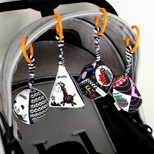 Feather & Fawn Squeaky Sensory Hanging Toy | Visual Developmental Black & White Shapes Pram Hanging Toy