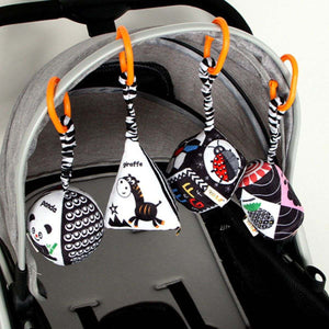 Feather & Fawn Squeaky Sensory Hanging Toy | Visual Developmental Black & White Shapes Pram Hanging Toy