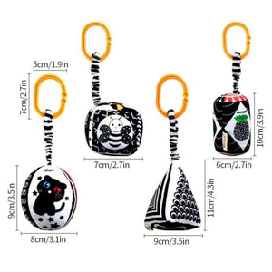 Feather & Fawn Squeaky Sensory Hanging Toy | Visual Developmental Black & White Shapes Pram Hanging Toy