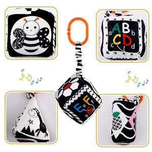 Feather & Fawn Squeaky Sensory Hanging Toy | Visual Developmental Black & White Shapes Pram Hanging Toy
