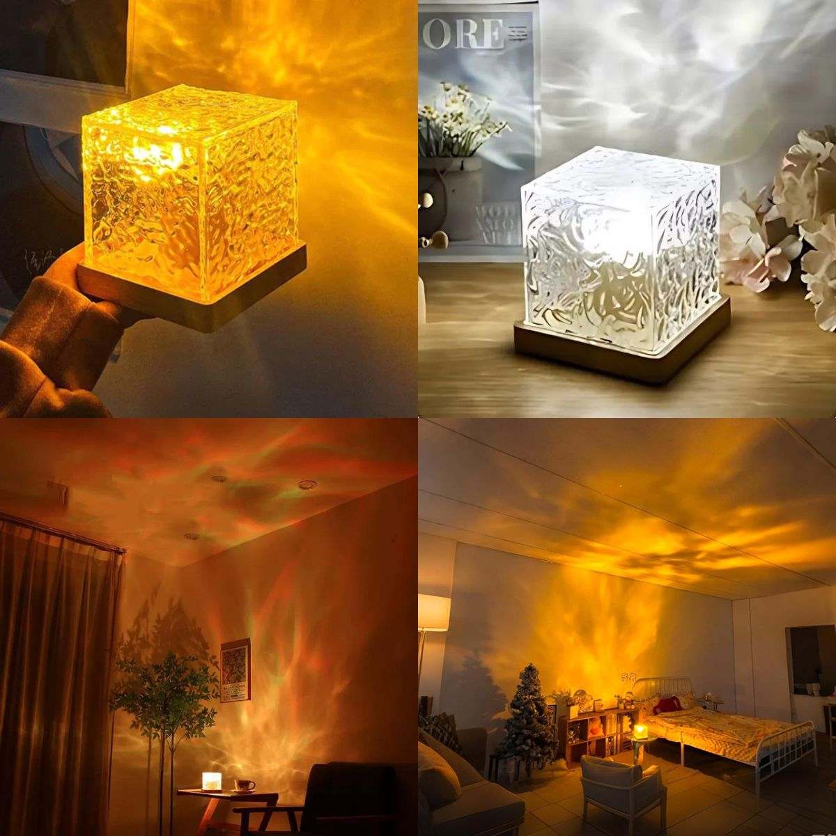 Glowly Aurora Night Light Projector with Wooden Base - 16 Color LED Galaxy Lamp Night Light Projector