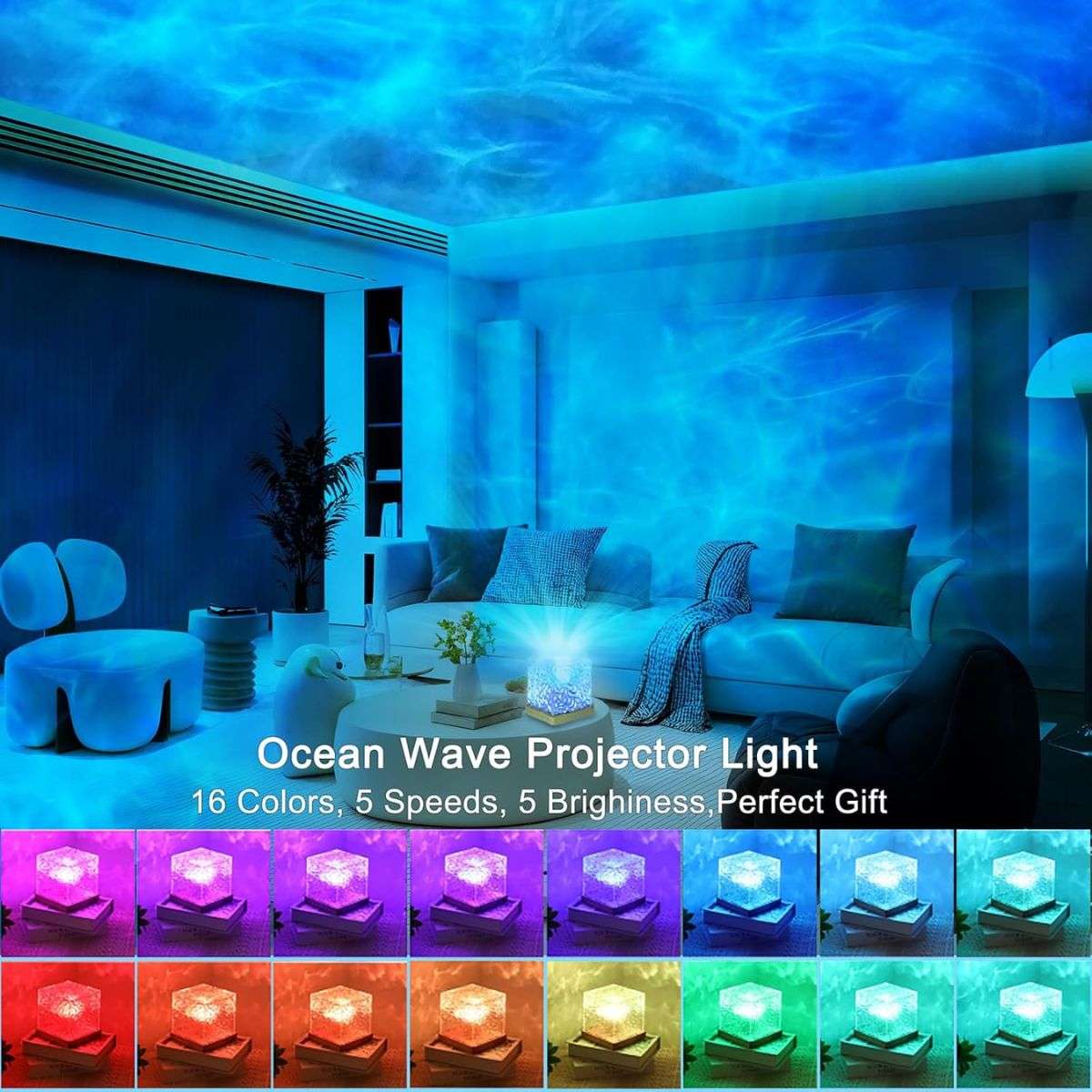 Glowly Aurora Night Light Projector with Wooden Base - 16 Color LED Galaxy Lamp Night Light Projector