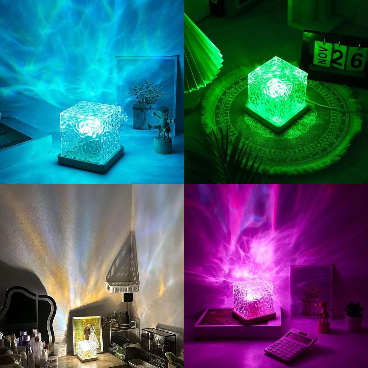 Glowly Aurora Night Light Projector with Wooden Base - 16 Color LED Galaxy Lamp Night Light Projector