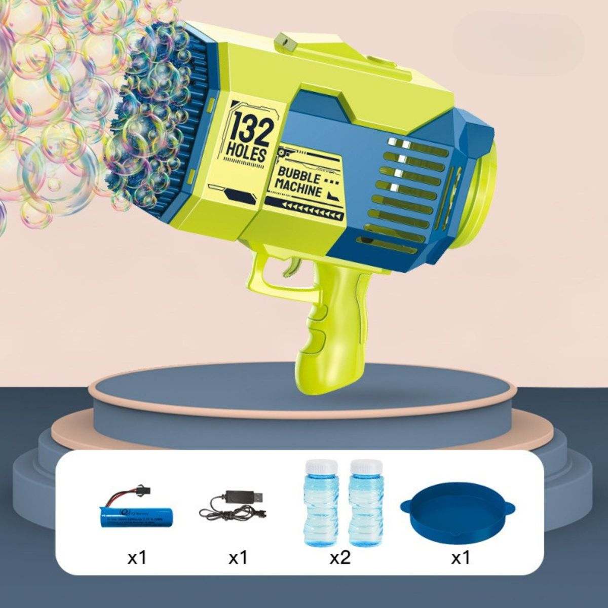 Kidst Bubble Machine Bazooka rechargeable outdoor bubble blaster with 132 holes and LED lights