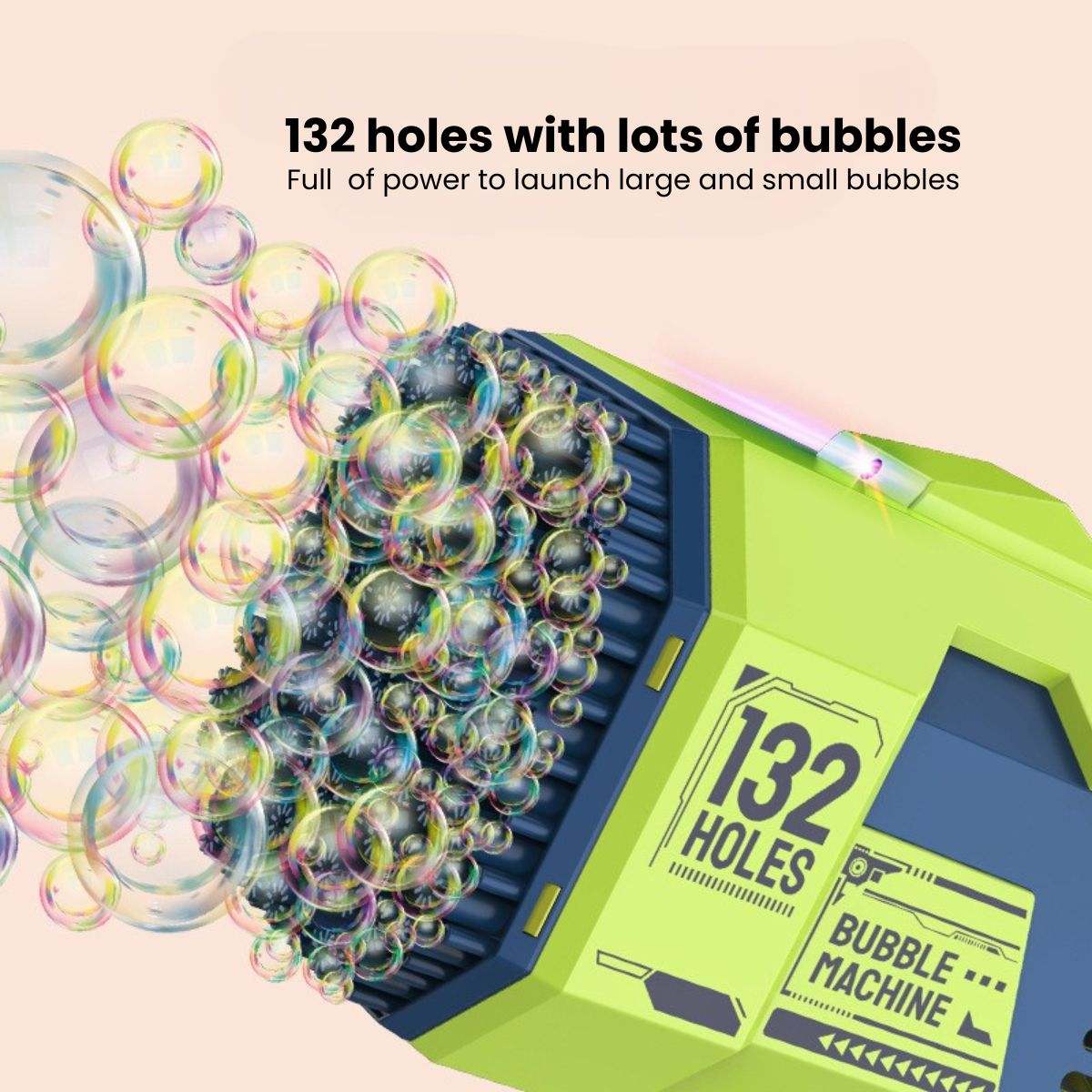 Kidst Rechargeable Bubble Machine Bazooka with 132 Holes and LED Lights for Outdoor Play