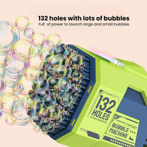 Kidst Rechargeable Bubble Machine Bazooka with 132 Holes and LED Lights for Outdoor Play