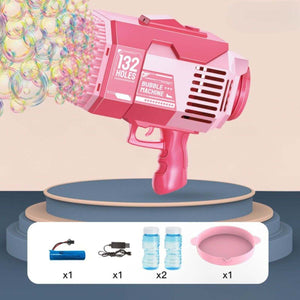 Kidst rechargeable Bubble Machine Bazooka with 132 holes creating thousands of bubbles for outdoor fun