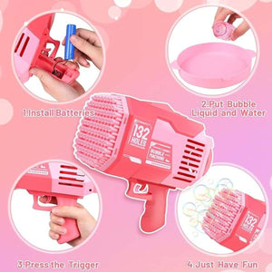 Kidst Bubble Machine Bazooka with 132 holes, rechargeable bubble blaster for outdoor fun