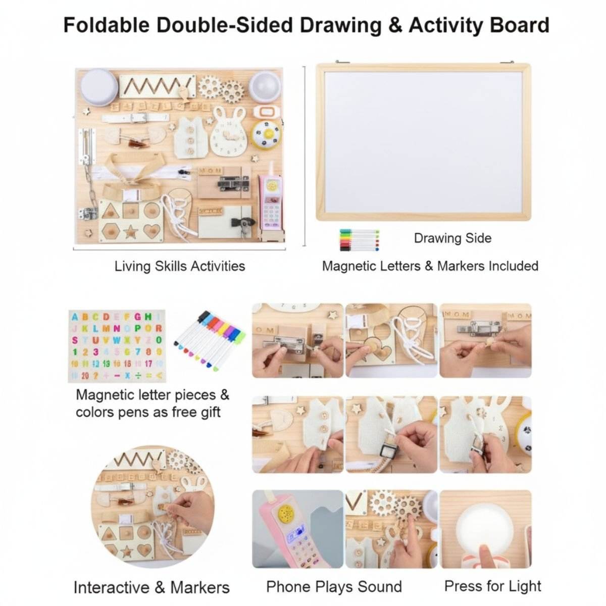 Kidst Large Montessori Wooden Busy Board Collection - Fine Motor Skills & Sensory Toys Montessori Toys