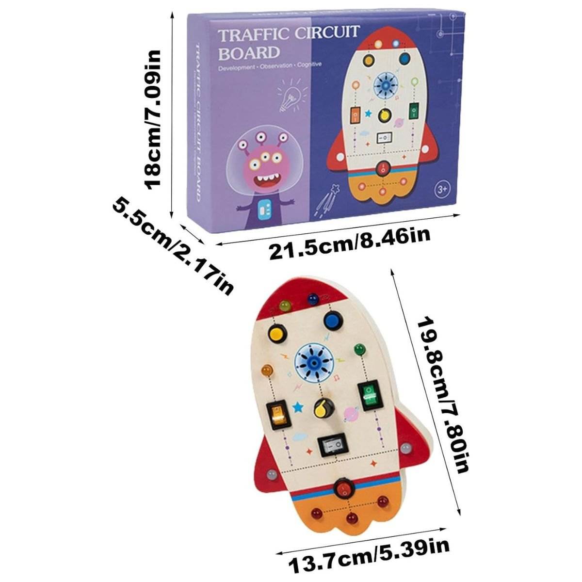 Montessori Busy Board wooden sensory toy with lights, switches, and knobs for toddlers aged 3+