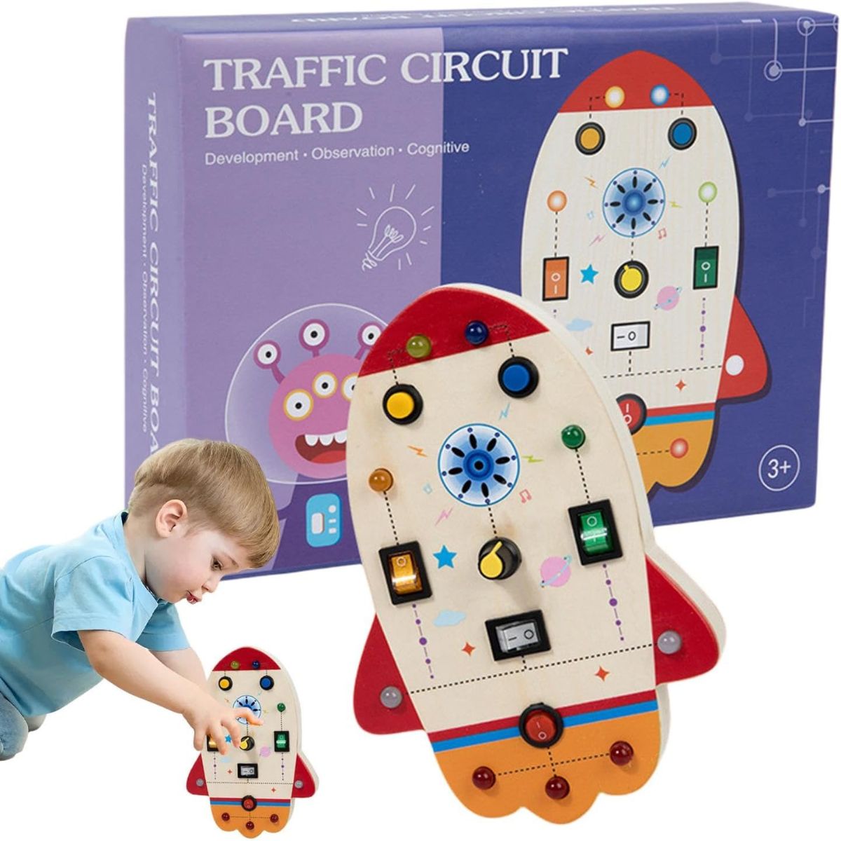 Kidst Montessori Busy Board - Wooden Sensory Toy with Lights and Switches Montessori Toys