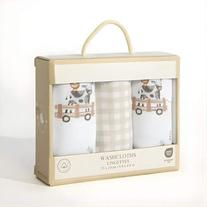 Living Textiles 3 Pack Organic Wash Cloths | Tractor Ride Baby Washcloth