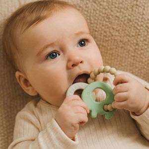 Living Textiles Playground Elephant Teether Ring | Light Sage Teether