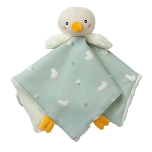 Living Textiles Goose Security Blanket with organic cotton front and plush polyester back, featuring a Velcro loop for attachment.