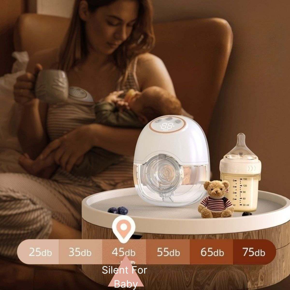 MaterniCare FlowBreeze Pro electric breast pump with four flange sizes and LCD screen for hands-free pumping
