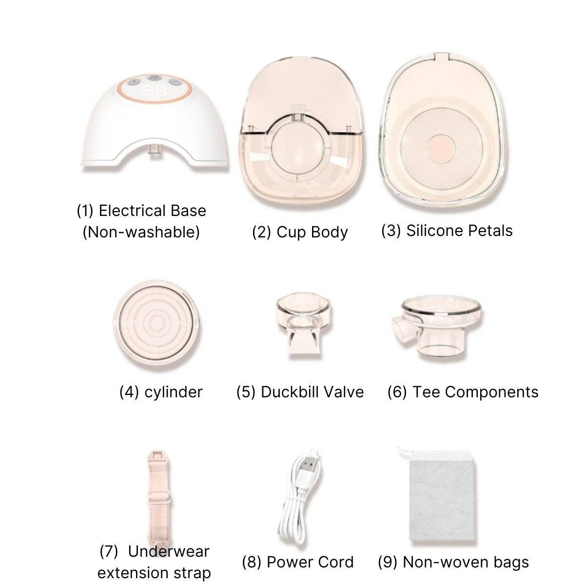 MaterniCare FlowBreeze Pro electric breast pump with 4 flange sizes and digital display