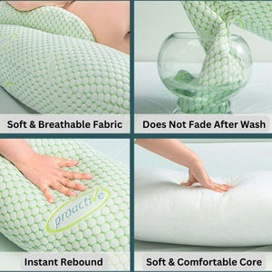 MaterniCare SnuggleMate G-Shape pregnancy pillow in green and grey for full-body maternity support