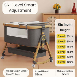 Toddly CuddleCrib 3-in-1 baby bassinet with adjustable height, rocking cradle, breathable mesh sides, and premium 4D Air Fiber mattress