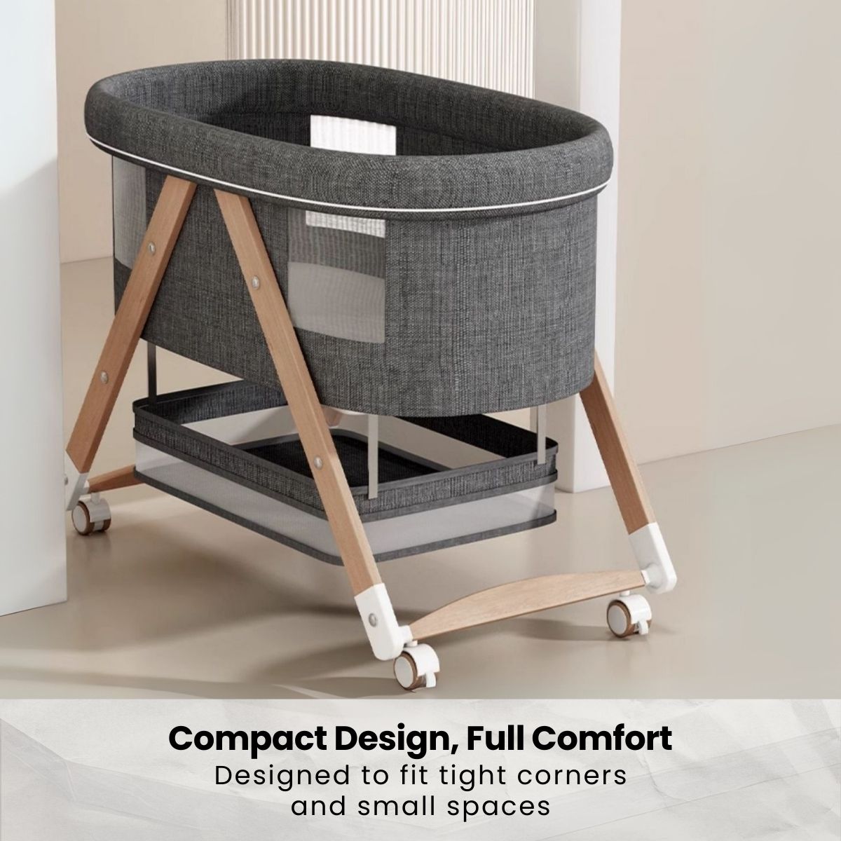 Toddly CuddleCrib Oval 3 - in - 1 Wooden Bassinet – Rocker, Foldable & Premium Mattress Baby Bassinet