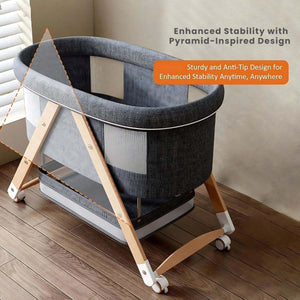Toddly CuddleCrib Oval 3-in-1 wooden bassinet with foldable design and premium mattress