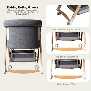 Toddly CuddleCrib Oval 3 - in - 1 Wooden Bassinet – Rocker, Foldable & Premium Mattress Baby Bassinet