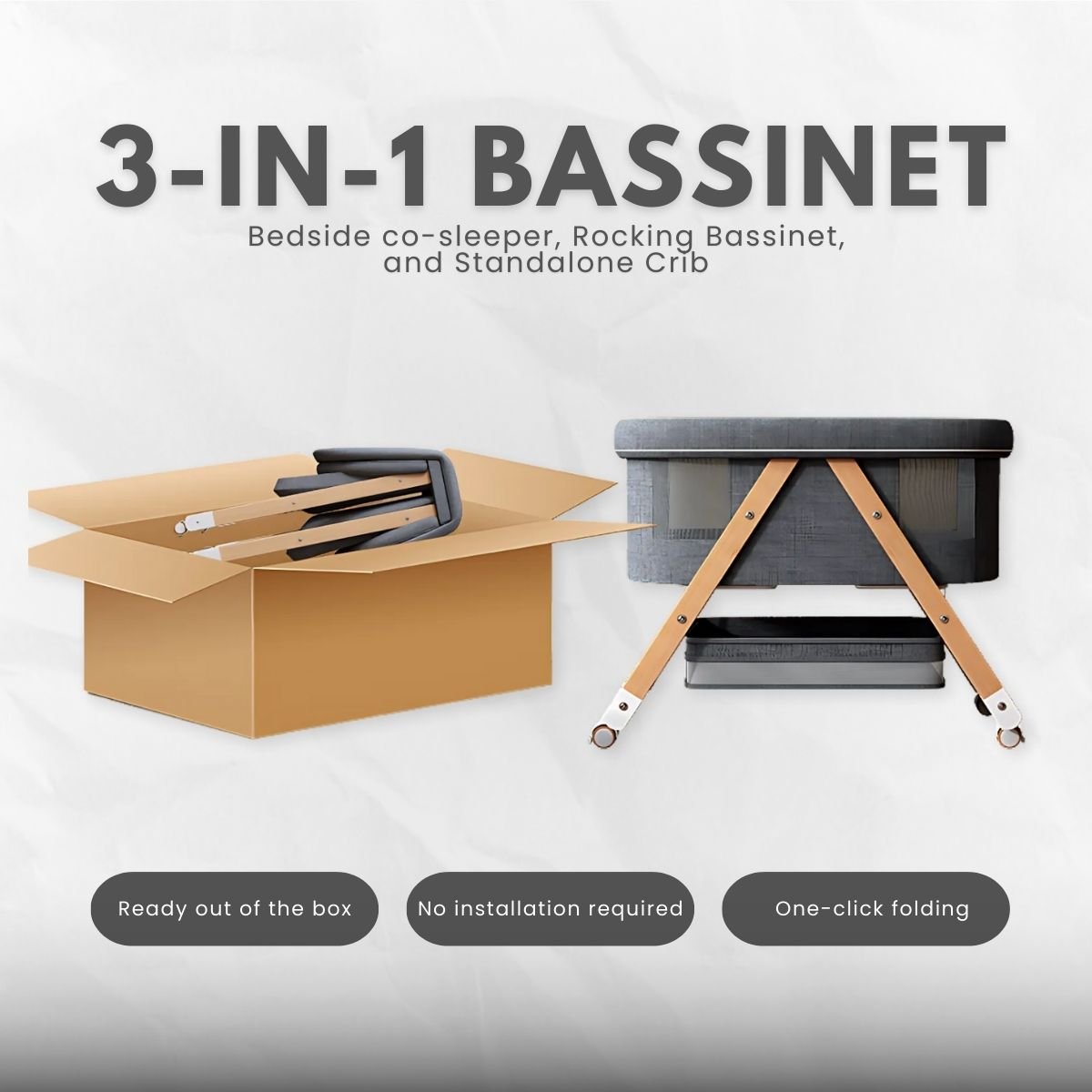 ToddlyToddly CuddleCrib Oval 3 - in - 1 Wooden Bassinet – Rocker, Foldable & Premium MattressBaby Bassinet - Babies Mart Australia