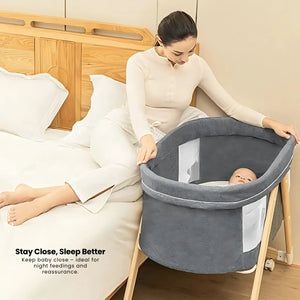 Toddly CuddleCrib Oval 3 - in - 1 Wooden Bassinet – Rocker, Foldable & Premium Mattress Baby Bassinet