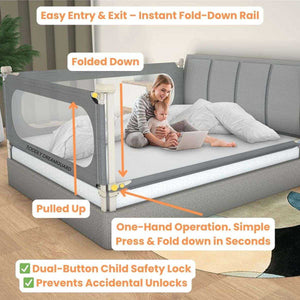 Toddly DreamGuard V2 adjustable baby bed rail with breathable mesh for safe children's sleep