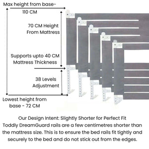 Toddly DreamGuard V2 adjustable baby bed rail with breathable mesh and secure locking system for toddler safety